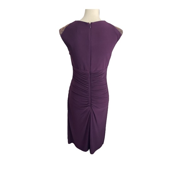 Xscape Sheath Dress Women's Size 6 Plum Purple Ruched Cap Sleeve Studded - Picture 4 of 4